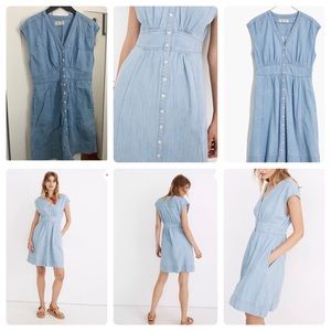 Madewell Denim Cap-Sleeve Button-Front Dress in Sunwashed Indigo